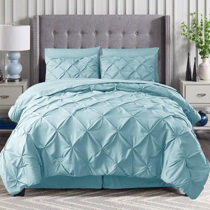 Elegant Comfort 8-Piece Pintuck Pinch Pleated Comforter Set - Includes 4-Piece Sheet Set with Double Sided Storage Pockets