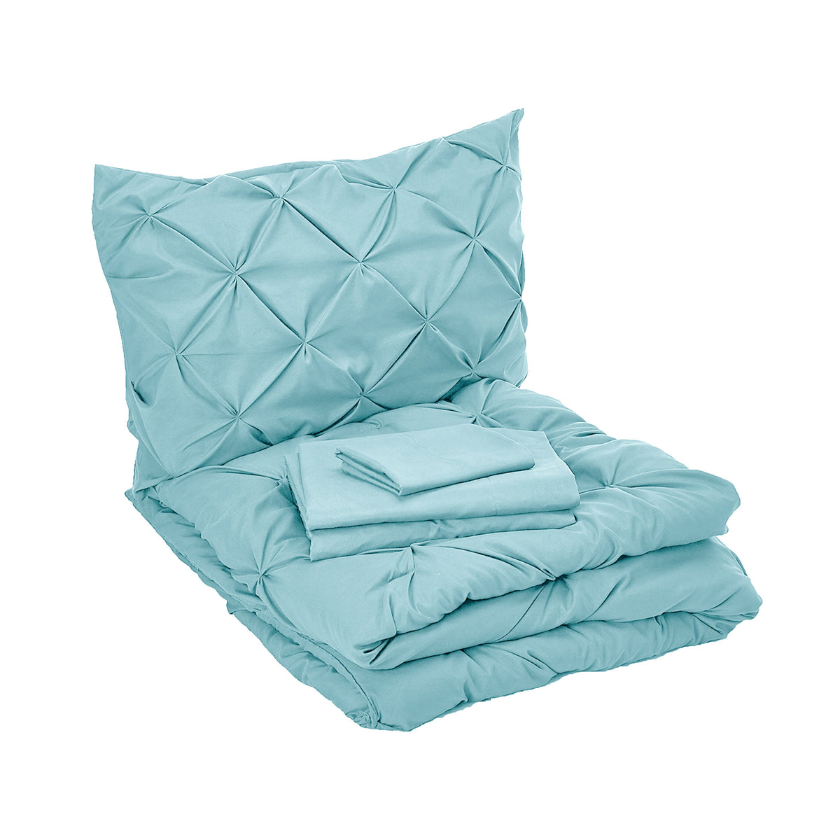 Elegant Comfort 8-Piece Pintuck Pinch Pleated Comforter Set - Includes 4-Piece Sheet Set with Double Sided Storage Pockets
