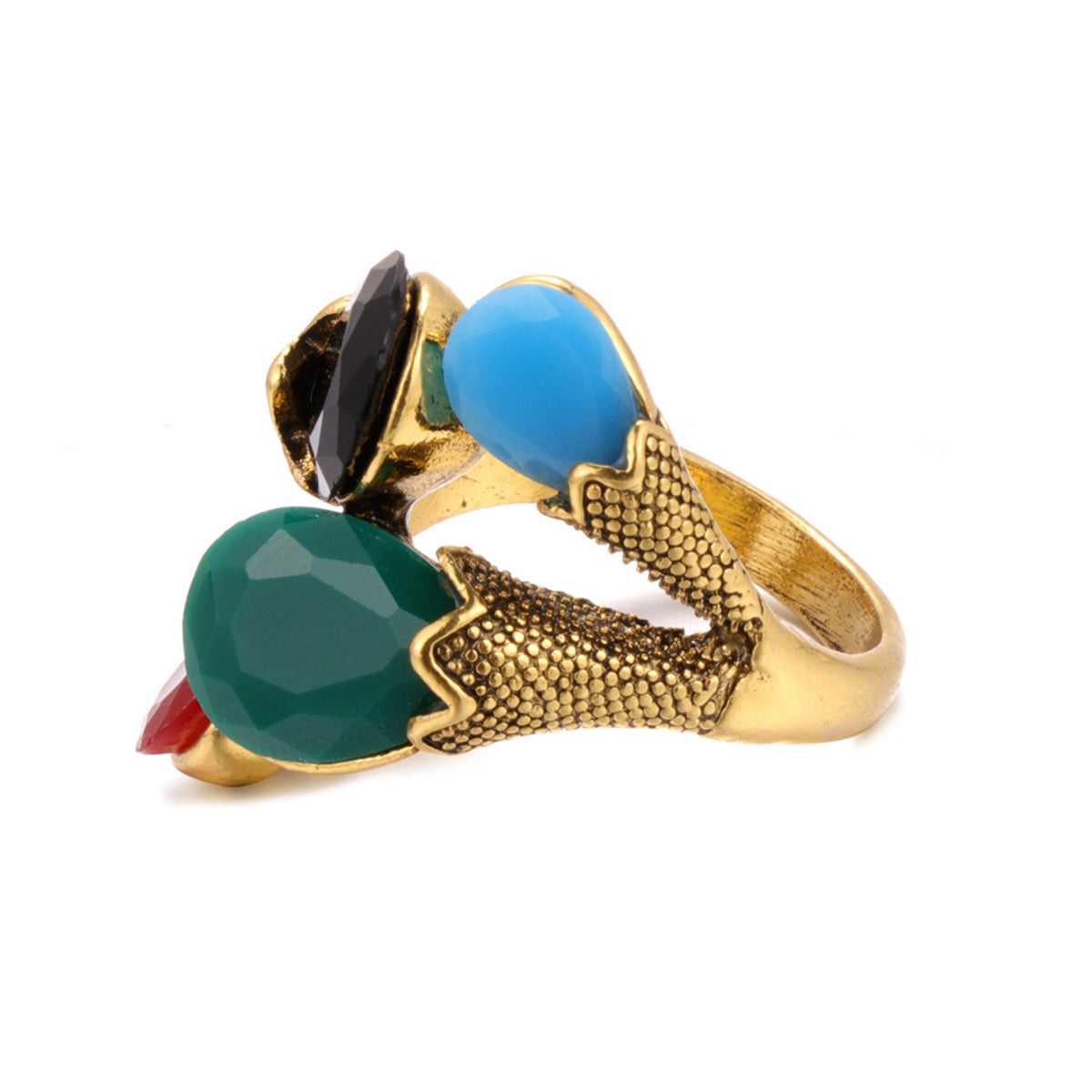 Black & Goldtone Pear-Cut Ring