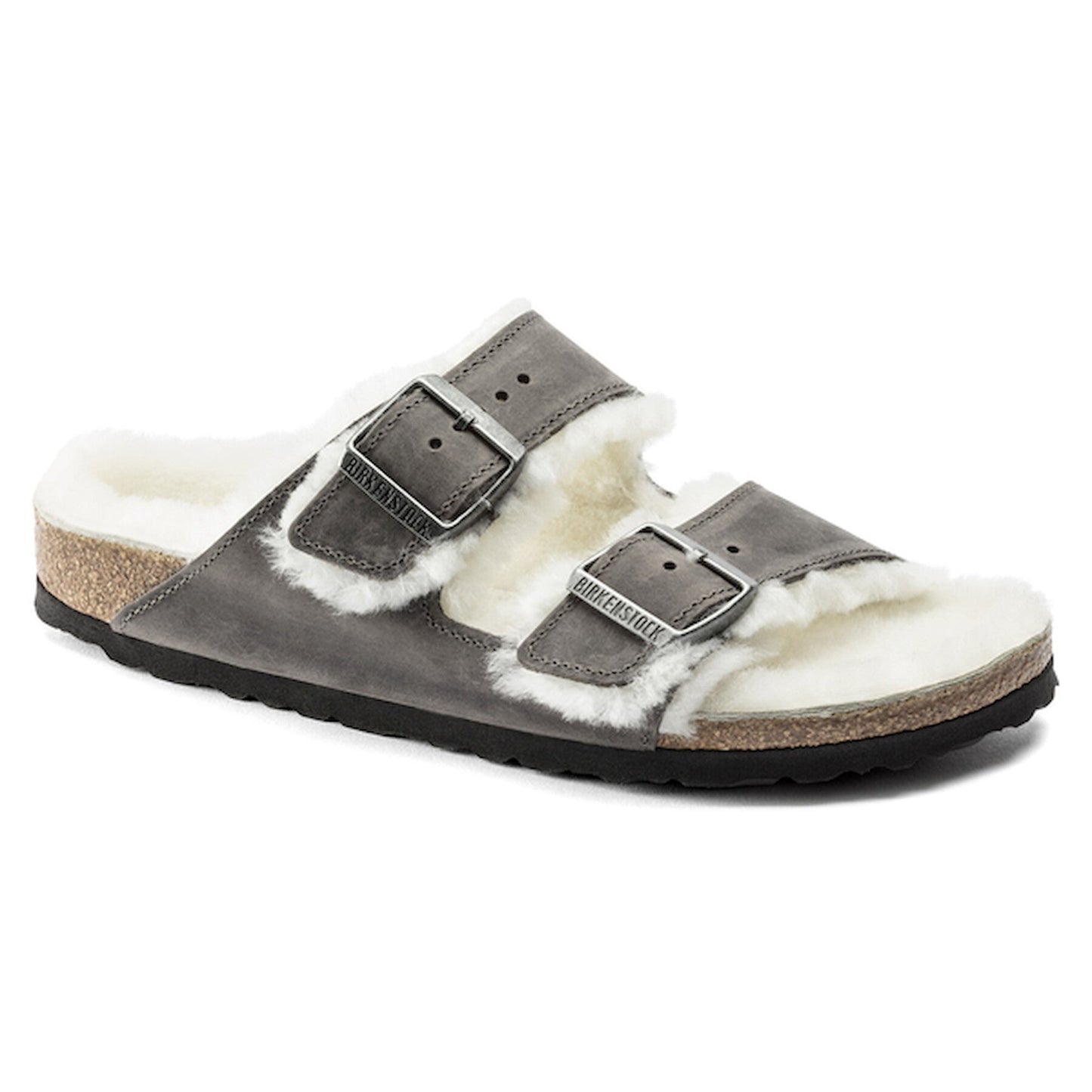 Birkenstock Arizona Shearling Embossed Oiled Leather Iron