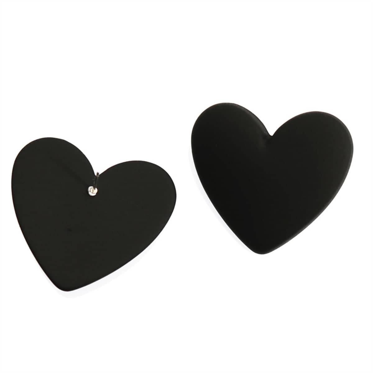 Black Acrylic & Silvertone Heart Stud Earrings