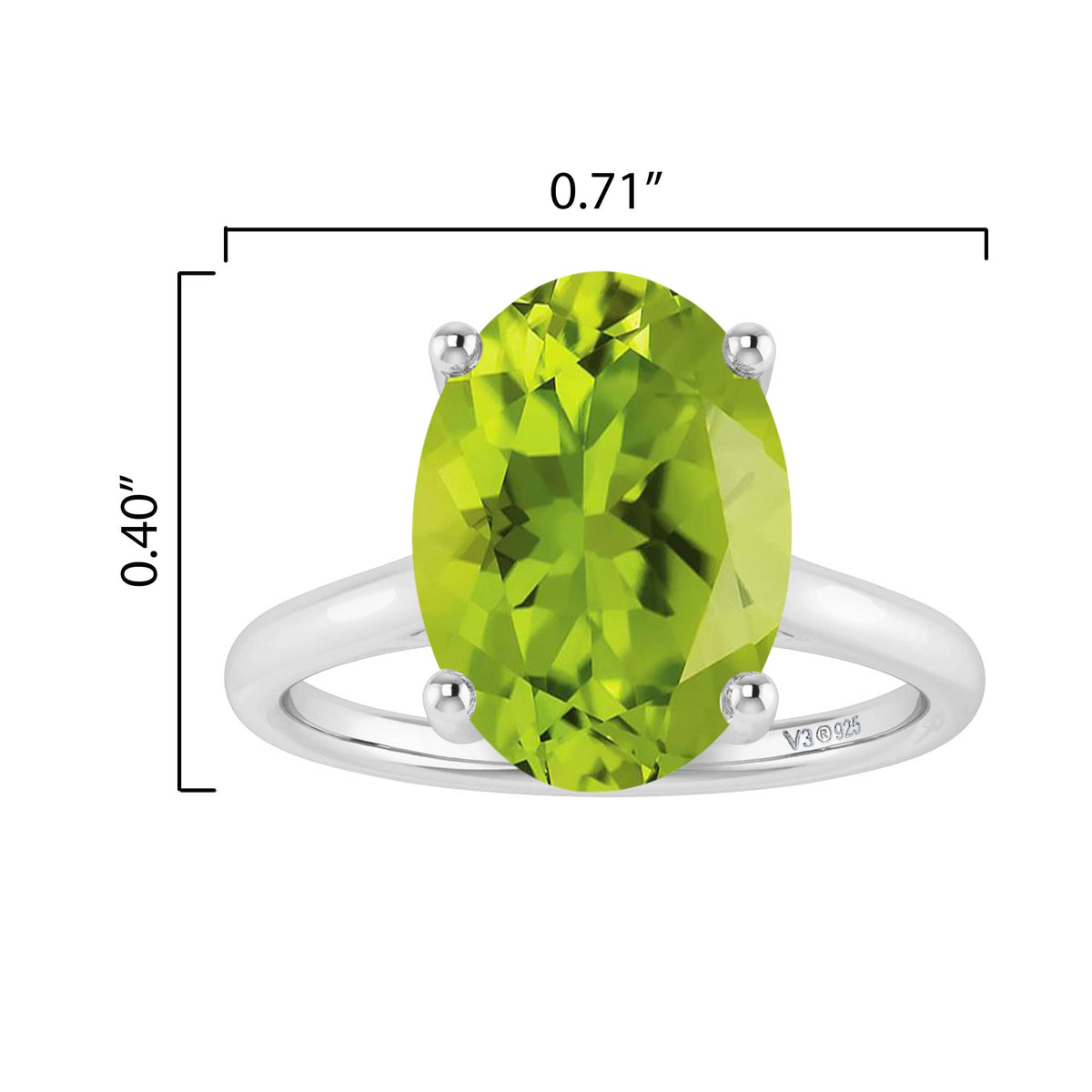 2.60CT Oval Shape Natural Peridot Sterling Silver Solitaire Ring