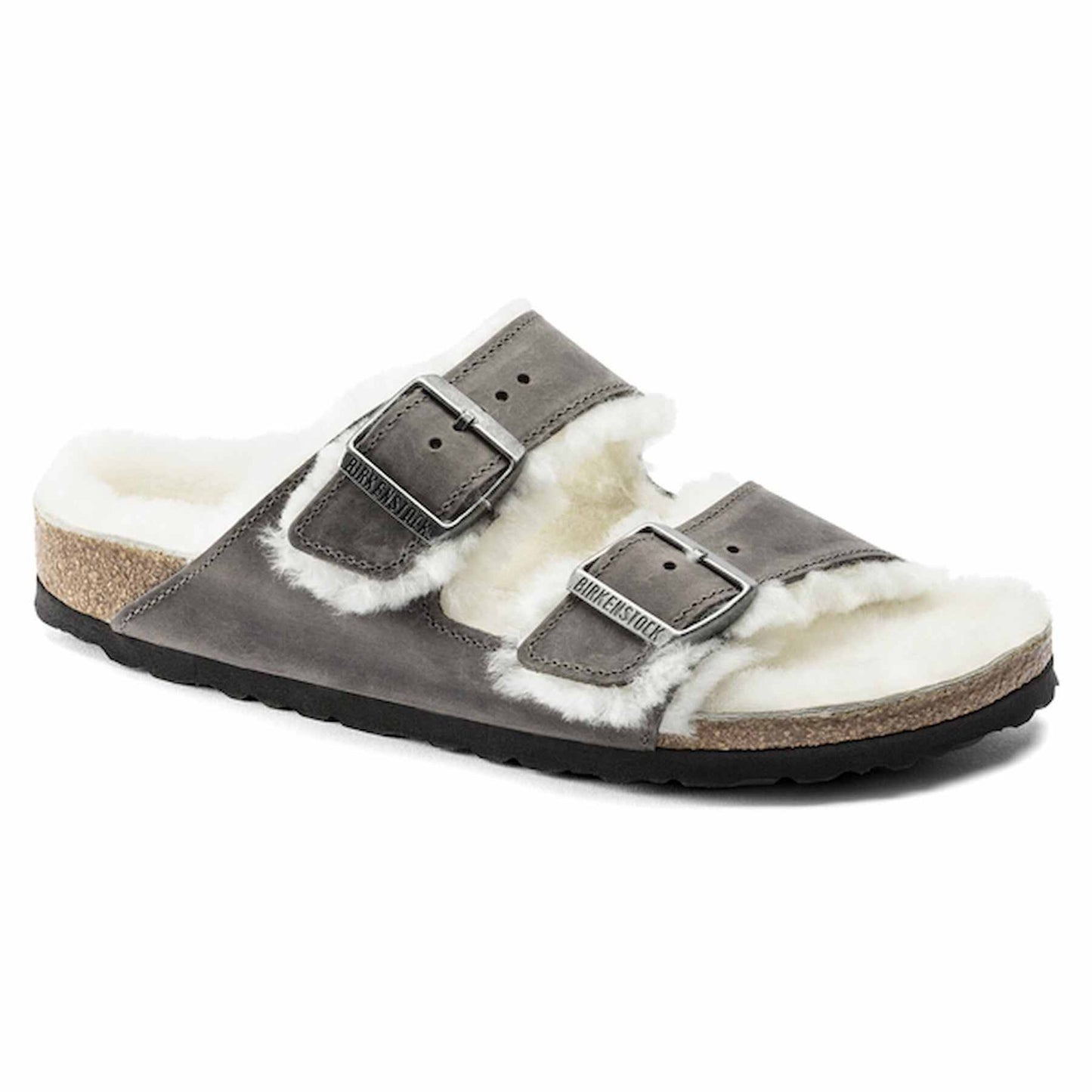 Birkenstock Arizona Shearling Embossed Oiled Leather Iron