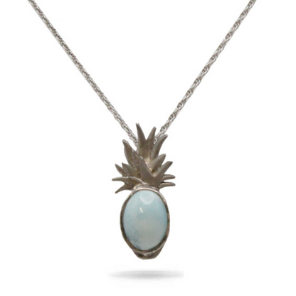 Pineapple Larimar Stone Sterling Silver Chain Necklace By Marahlago