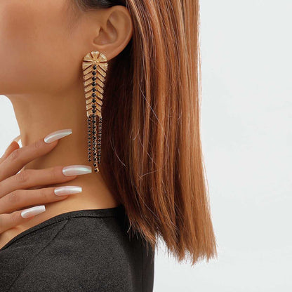 Black Cubic Zirconia & Goldtone Chevron Drop Earrings