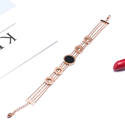 Black Acrylic & Rose Goldtone Roman Numeral Multi-Strand Bracelet