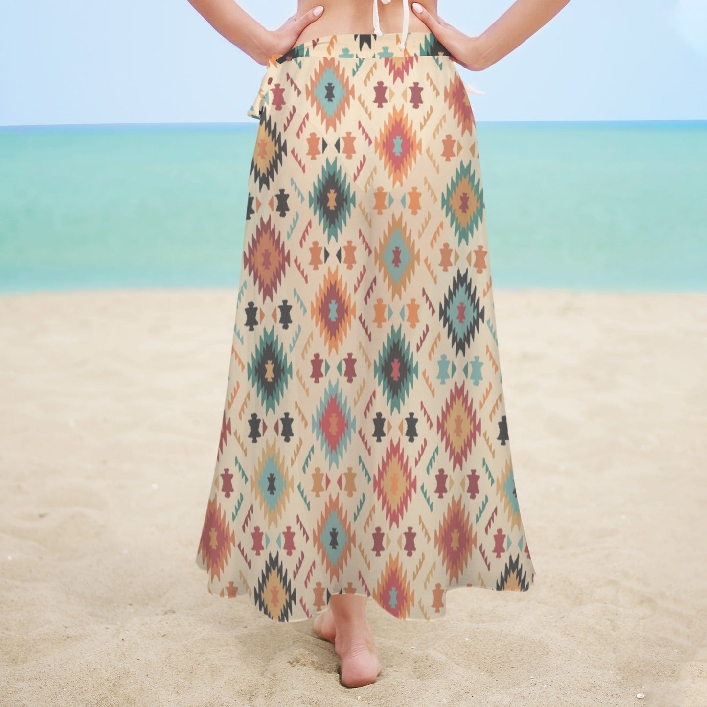 Baha Ranch Cream Aztec Beach Swim Coverup Skirt