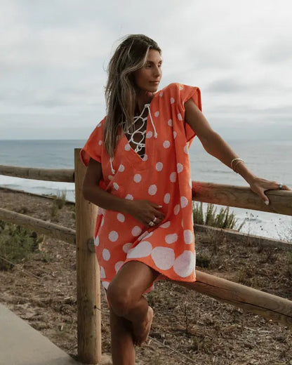 Women's Boho Lace Up Cover Up Dress