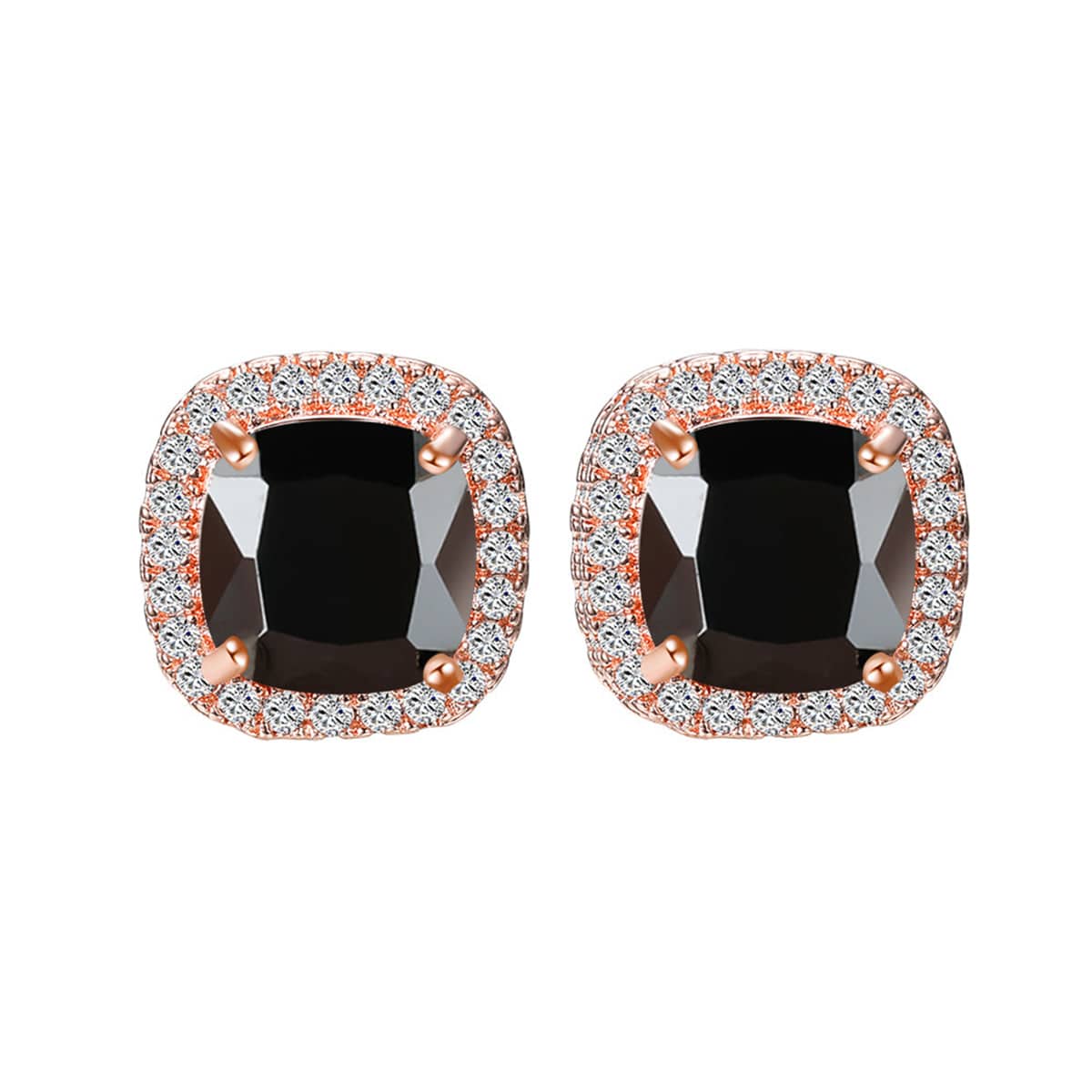 Black Princess Crystal & Rose Goldtone Halo Stud Earrings