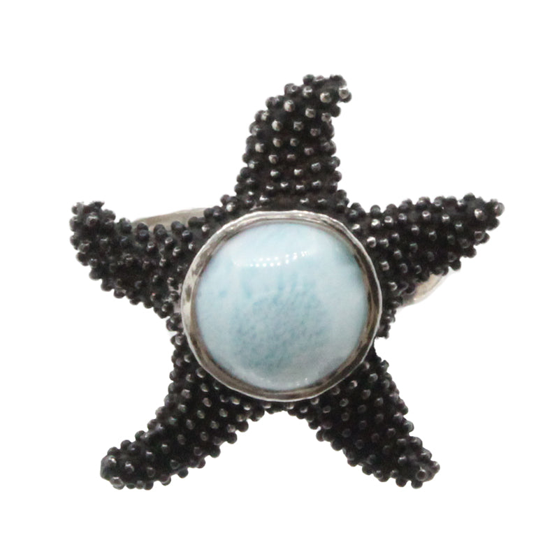 Larimar Stone Oxidized Sterling Silver Starfish Ring Size 7 By Marahlago