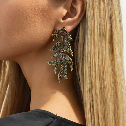 Black Cubic Zirconia & Goldtone Branch Dangle Earrings