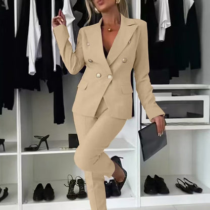 Double-Breasted Lapel Blazer & Zip-Up Trousers Suit