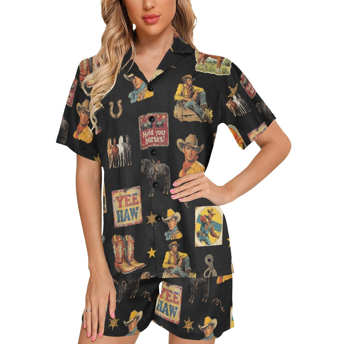Baha Ranch Vintage Cowboy Collage Western Pajama Set