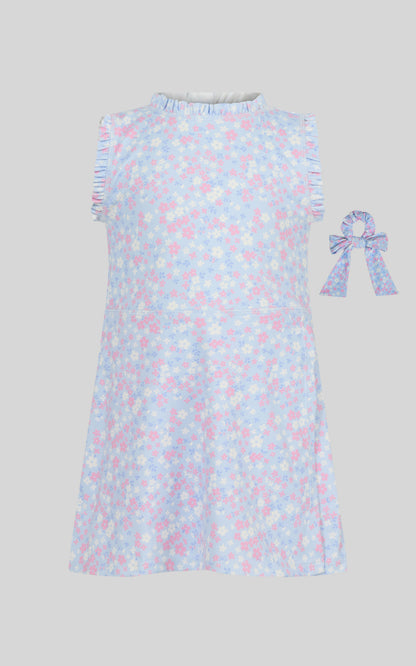 90 Degree by Reflex Toddler Girls Ruffle Dress & 3" Short & Bow Scrunchie