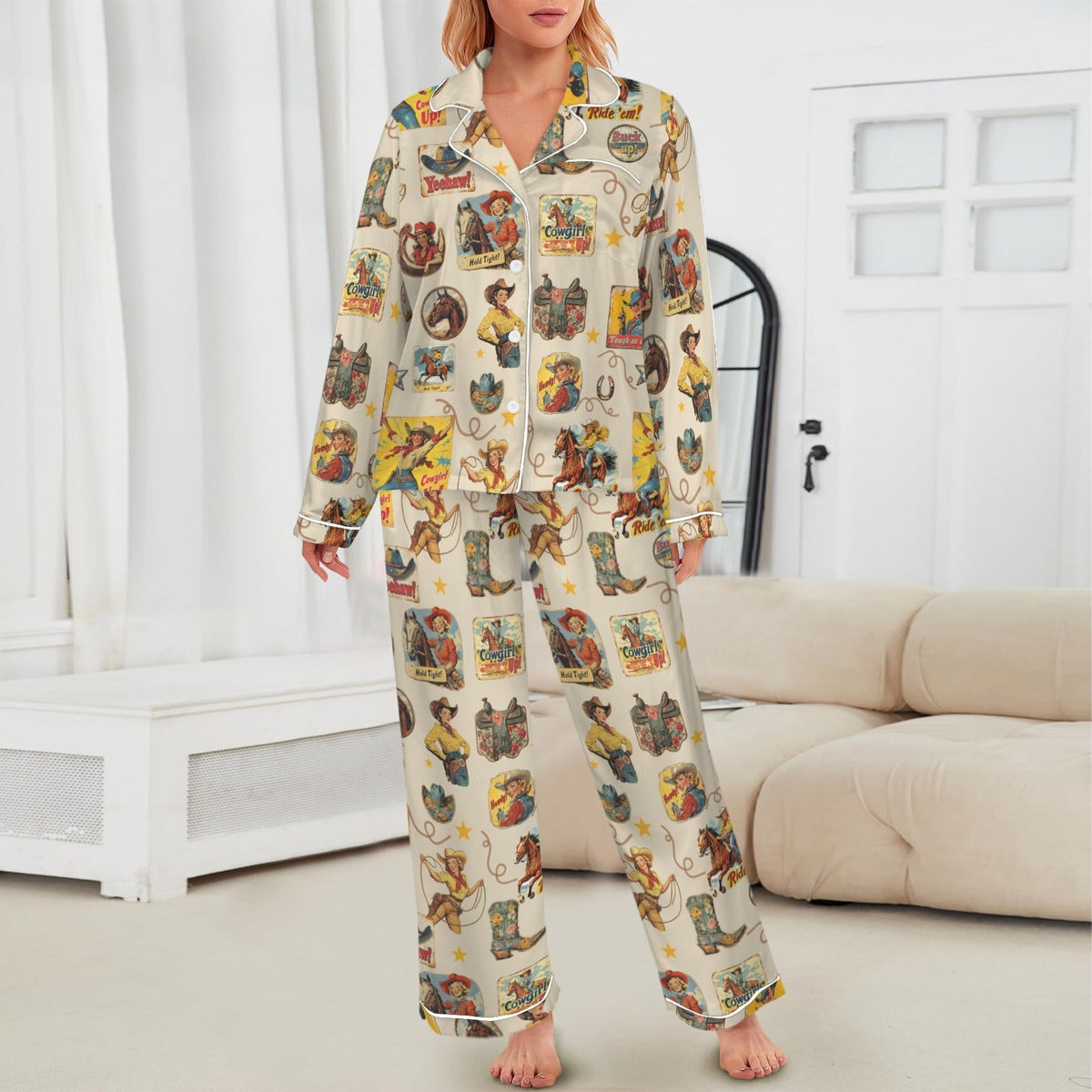 Baha Ranch Vintage Cowgirl Collage Western Rodeo Pajamas