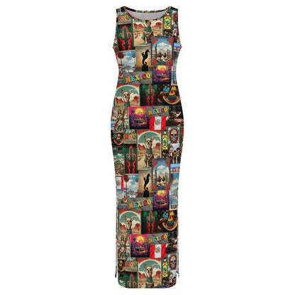 Baha Ranch Colores De Mexico Destination Mexico Sleeveless Bodycon Side Slit Long Dress