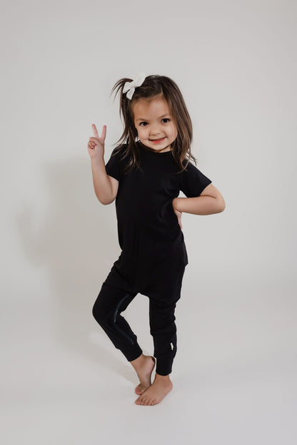Black Bamboo Lyocell Zip Romper