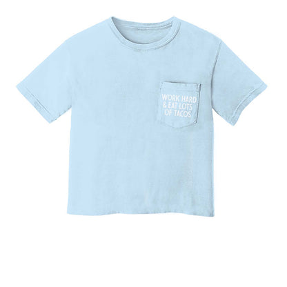 Frankie Jean Work Hard & Eat Lots of Tacos Crop Pocket Tee