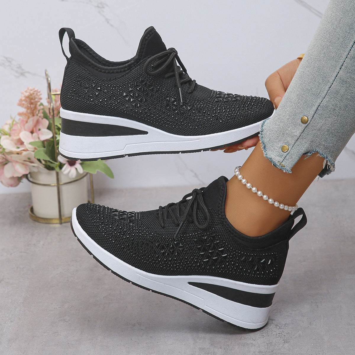 Rhinestone Wedge Sneakers