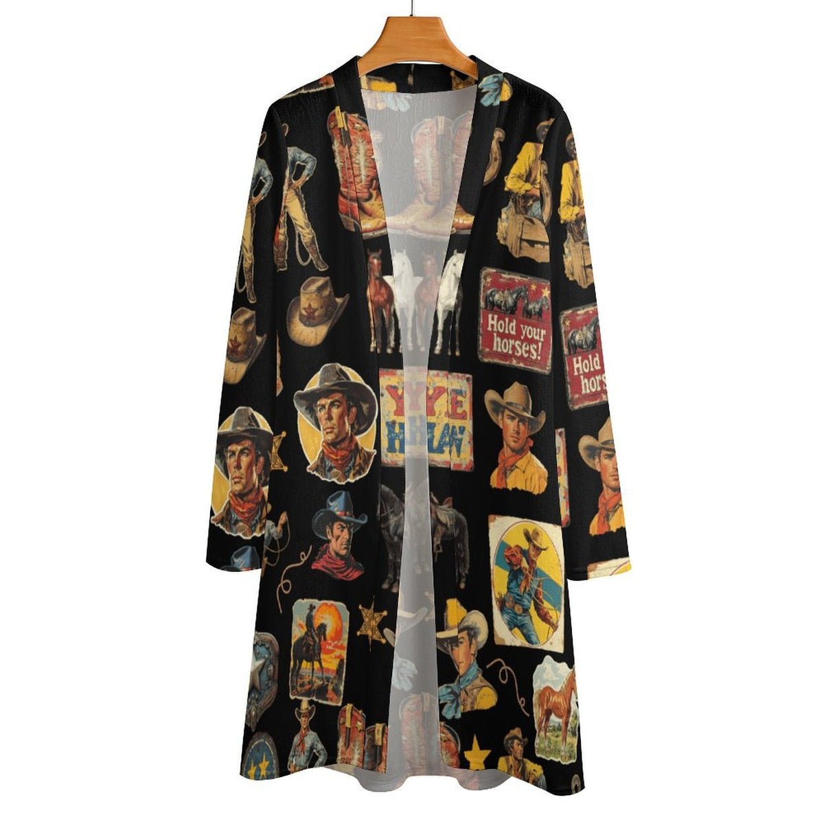 Baha Ranch Vintage Cowboy Collage Western Lightweight Cardigan