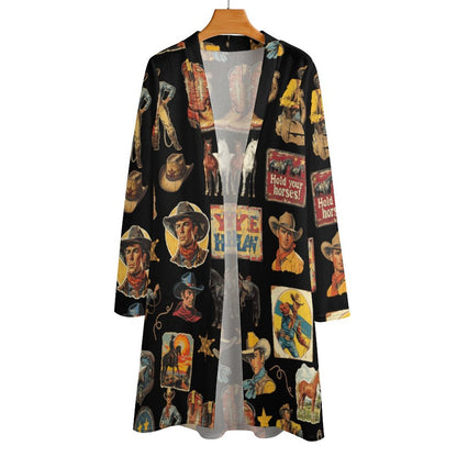 Baha Ranch Vintage Cowboy Collage Western Lightweight Cardigan