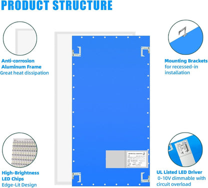 2x4 LED Flat Panel Light 4 Pack Dimmable 7800LM 5000K Ceiling Lighting Commercial Office Ready by ShipItFurniture