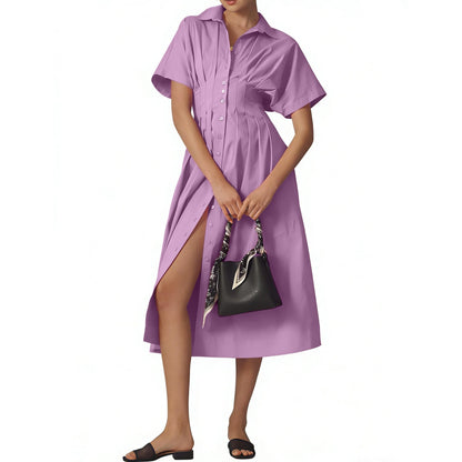 Shirt Dress for Women Summer Casual Short Sleeve Button Down Loose Pleated
