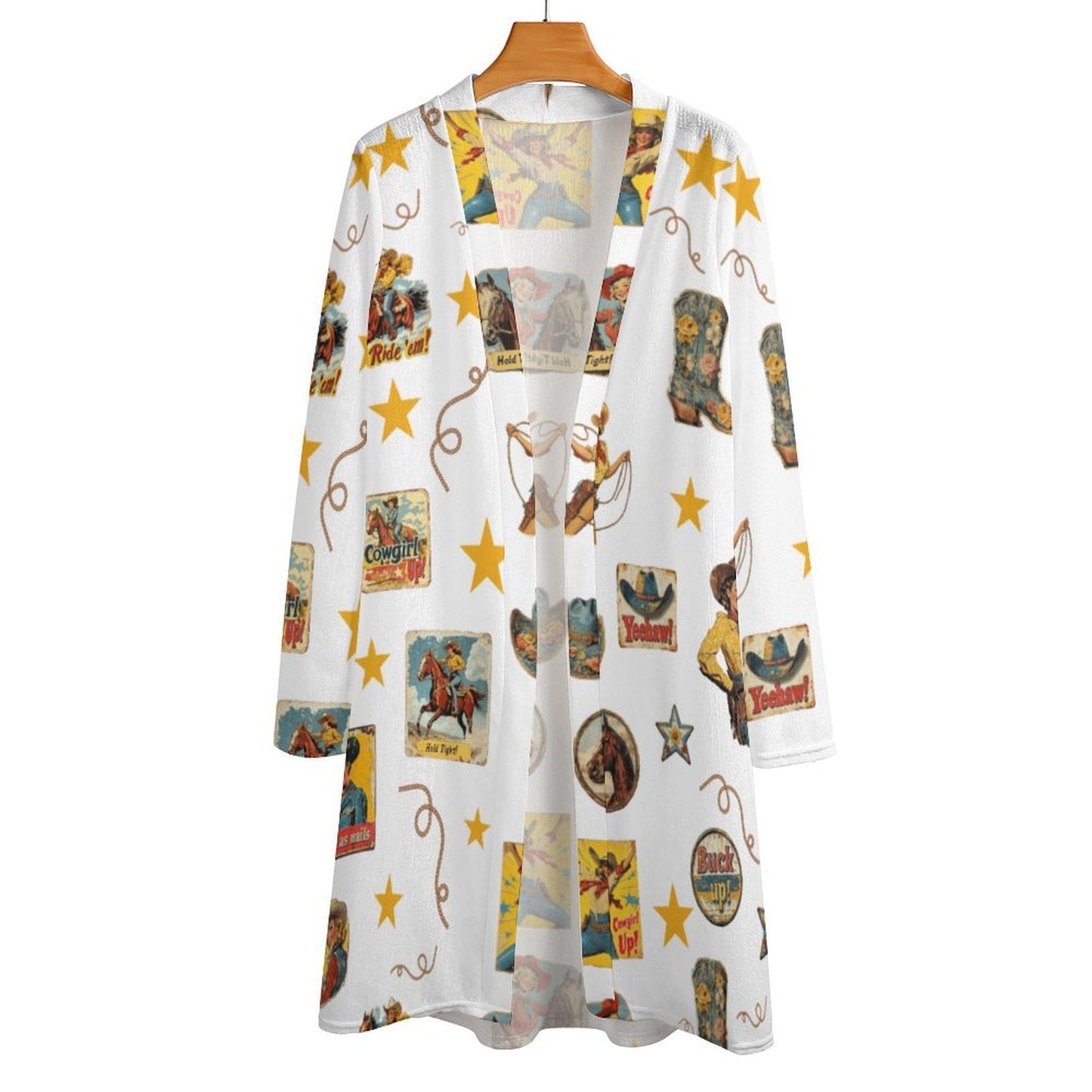 Baha Ranch Vintage Cowgirl Collage Western Lightweight Cardigan