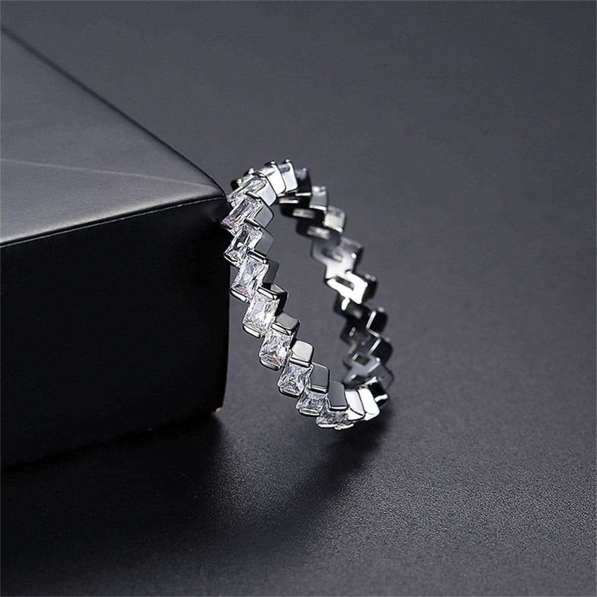 Crystal & Silvertone Slated Baguette-Cut Band Ring