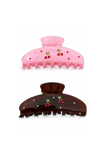 2pk Cherry Hair Claw Clips