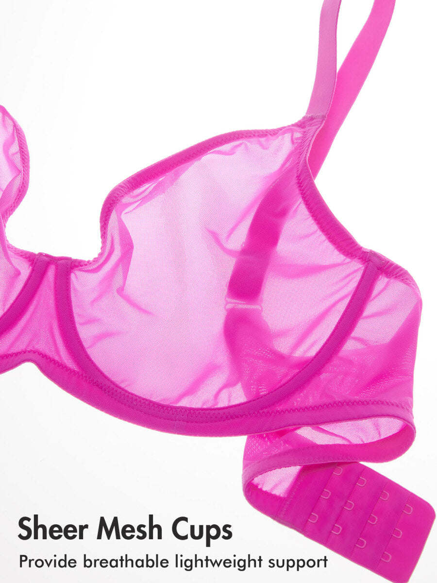 Cosnufy Sheer Mesh Plunge Underwire Full Coverage Bra