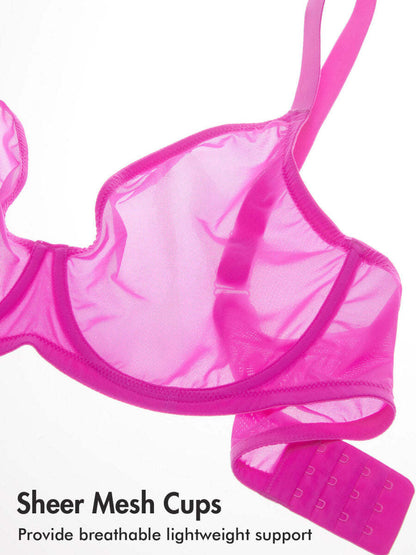 Cosnufy Sheer Mesh Plunge Underwire Full Coverage Bra
