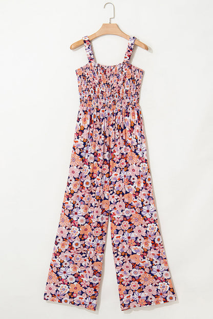 Angelica Square Neckline Stretch High Waist Jumpsuit - Pink Floral
