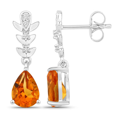 Genuine Madeira Citrine and Lab Diamond Silver Dangle Earrings