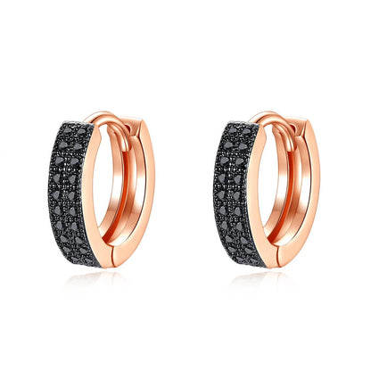 Black Cubic Zirconia & Rose Goldtone Huggie Earrings