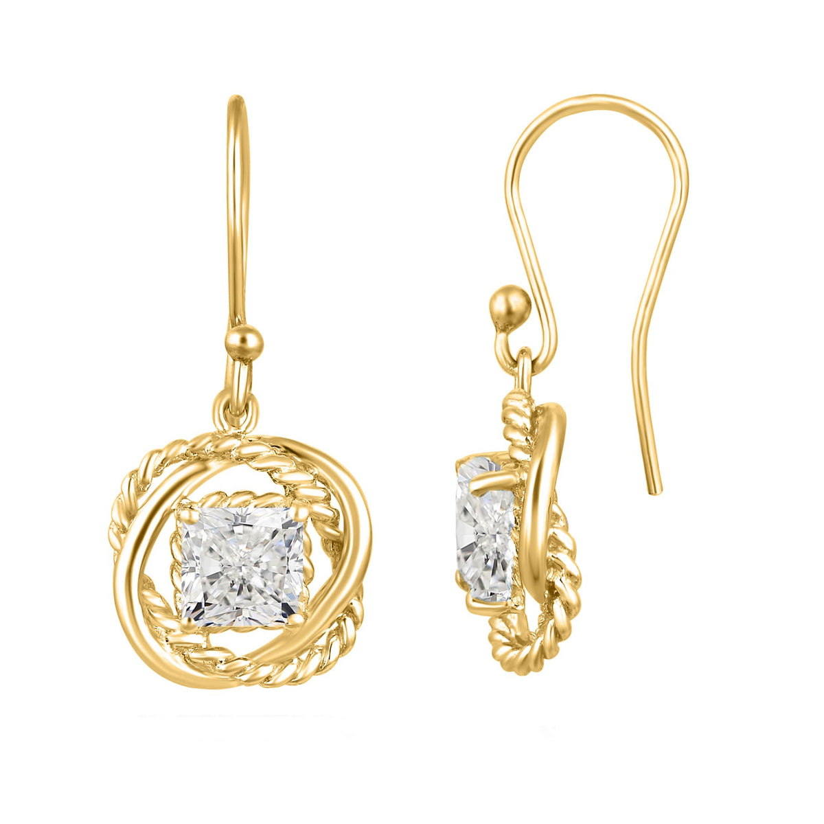 18KT Gold over Sterling Silver Moissanite Twisted Wire Dangle Earrings