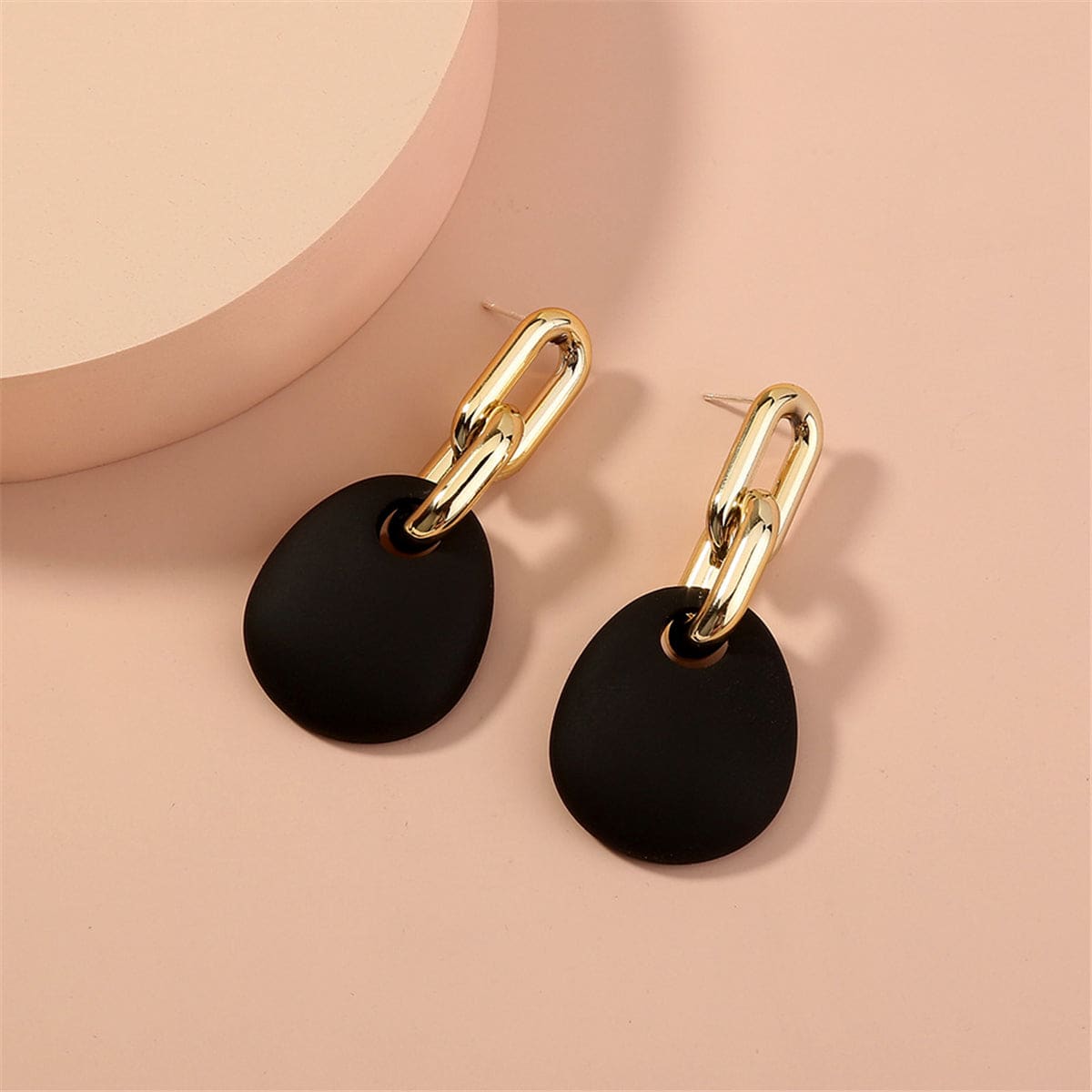 Black & Goldtone Oval Drop Earrings