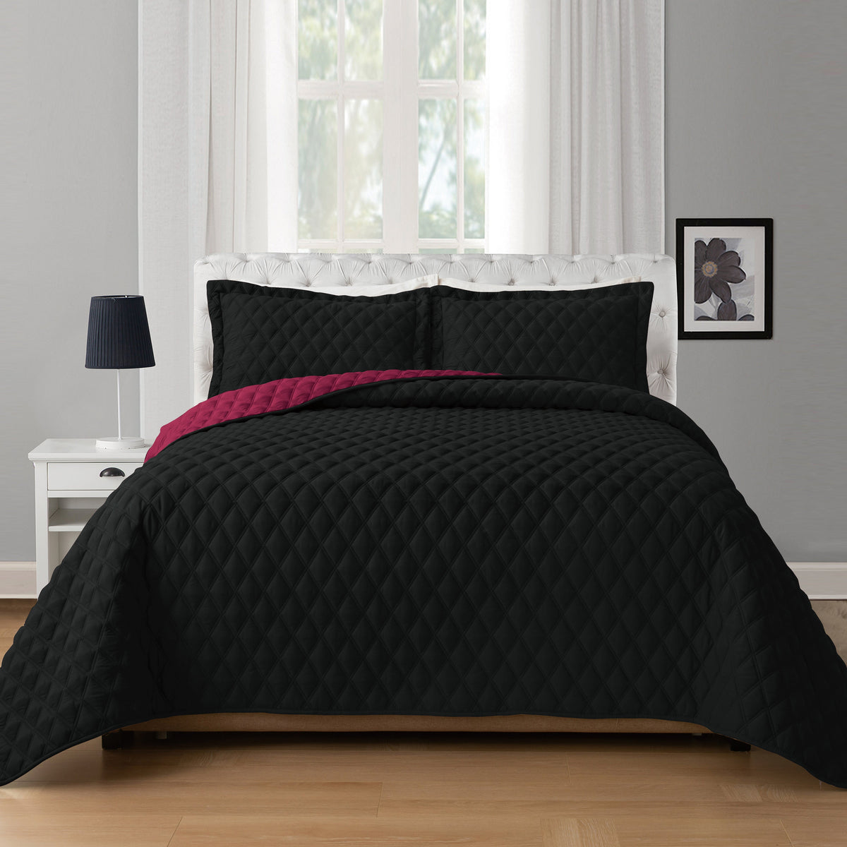 Elegant Comfort 3-Piece Diamond Quilted Reversible Bedspread Coverlet Set