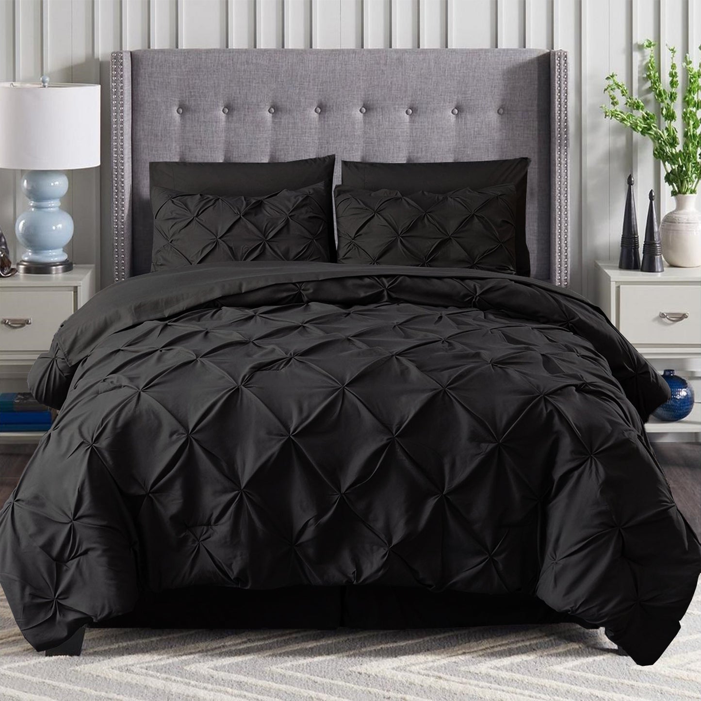 Elegant Comfort 8-Piece Pintuck Pinch Pleated Comforter Set - Includes 4-Piece Sheet Set with Double Sided Storage Pockets