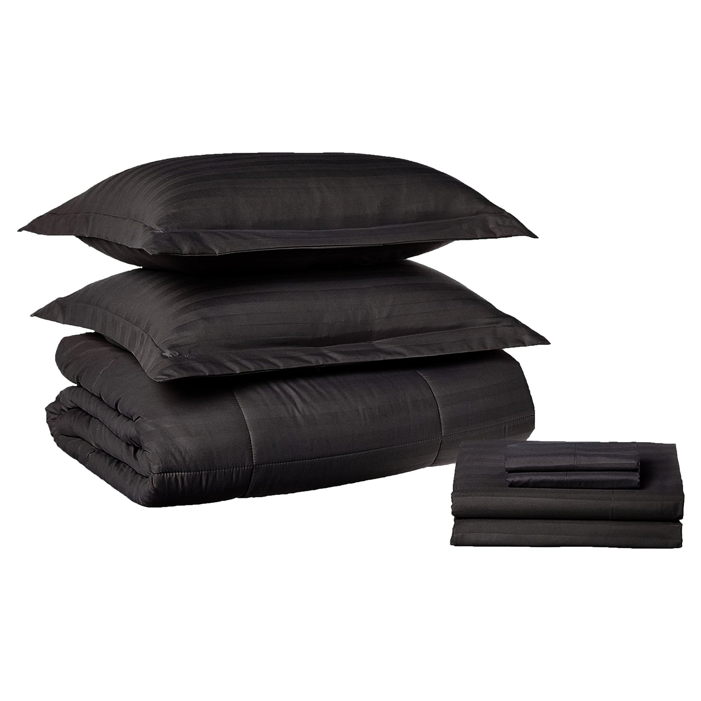 Elegant Comfort 8-Piece Dobby Stripe Comforter Set - Includes 4-Piece Sheet Set with Double Sided Storage Pockets