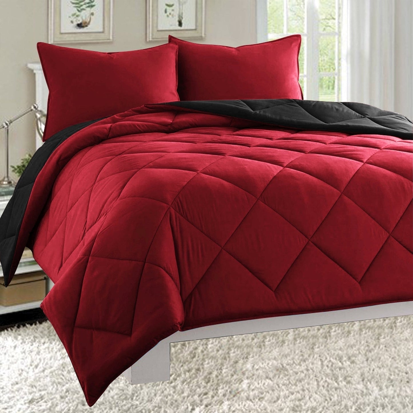 Elegant Comfort 3-Piece Reversible Diamond Stitched Comforter & Shams