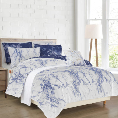 Elegant Comfort Reversible 10-Piece Marble Print Comforter Set, Includes 6-Piece Sheet Set with Double Sided Storage Pockets