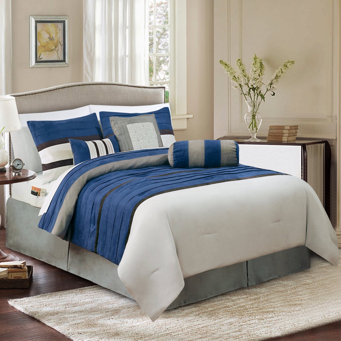 Elegant Comfort 12-Piece Cirena Micro suede Comforter Set, Includes 6-Piece Sheet Set with Double Sided Storage Pockets