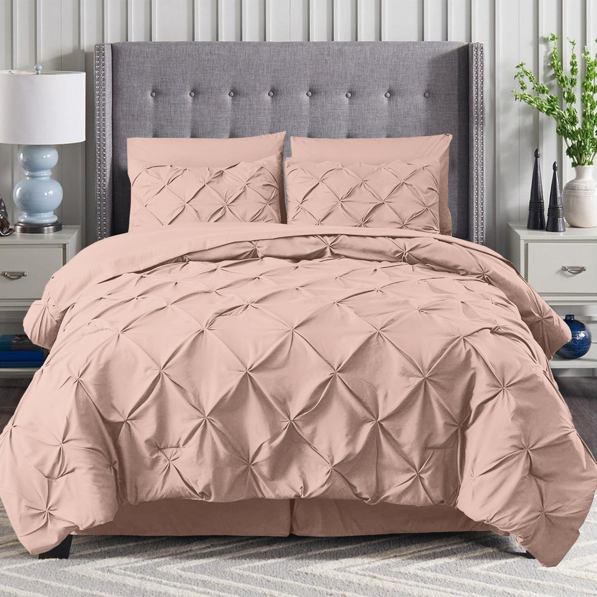 Elegant Comfort 8-Piece Pintuck Pinch Pleated Comforter Set - Includes 4-Piece Sheet Set with Double Sided Storage Pockets