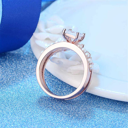 Crystal & Pearl Rose Goldtone Princess-Cut Ring & Band