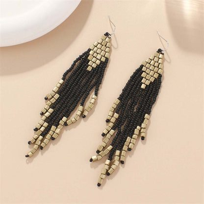 Black & Champagne Tassel Beaded Drop Earrings