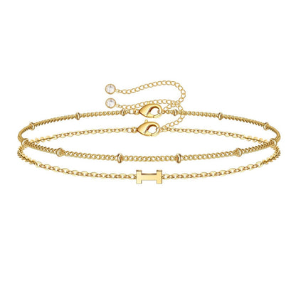 Dainty Initial Layered Chain Bracelet Personalized Adjustable