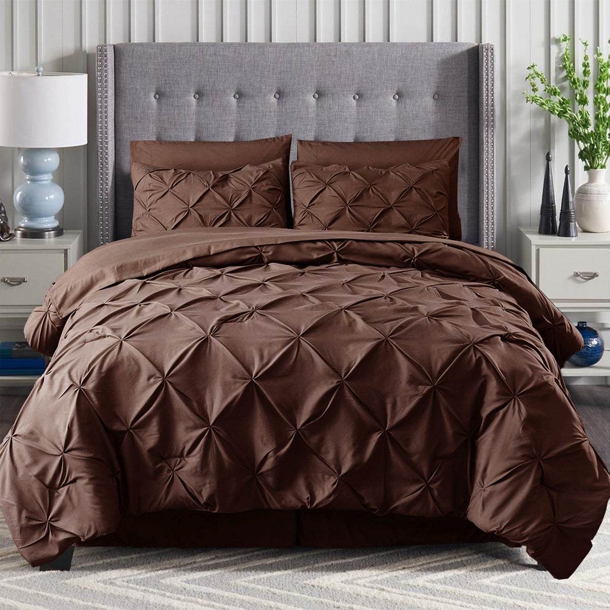 Elegant Comfort 8-Piece Pintuck Pinch Pleated Comforter Set - Includes 4-Piece Sheet Set with Double Sided Storage Pockets