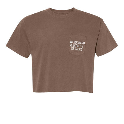 Frankie Jean Work Hard & Eat Lots of Tacos Crop Pocket Tee