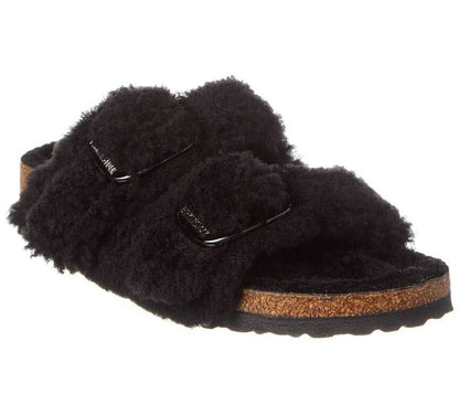 Birkenstock Arizona Big Buckle Rivet Logo Teddy Fur Black